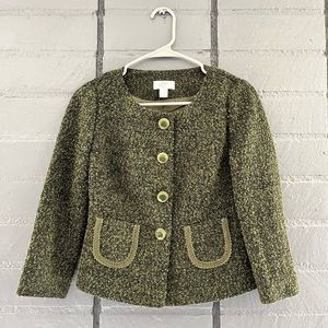 Ann Taylor Vintage Green Tweed Wool Jacket - Chanel esque